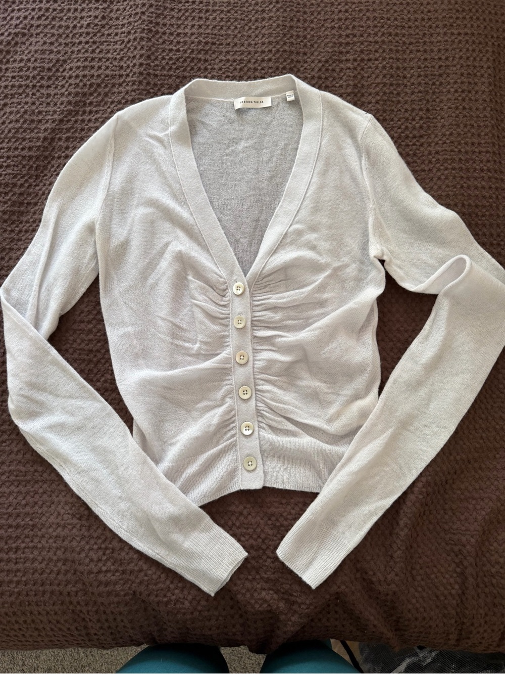 Soft Gray Ruched V-Neck Cardigan